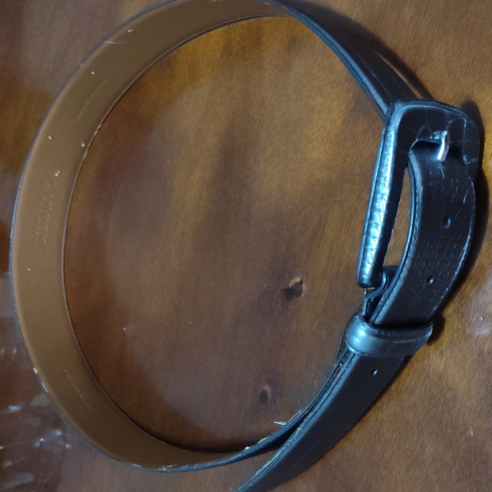 Lauren Ralph Lauren Embossed Pewter  Leather Belt. Size Large. Gently Worn.